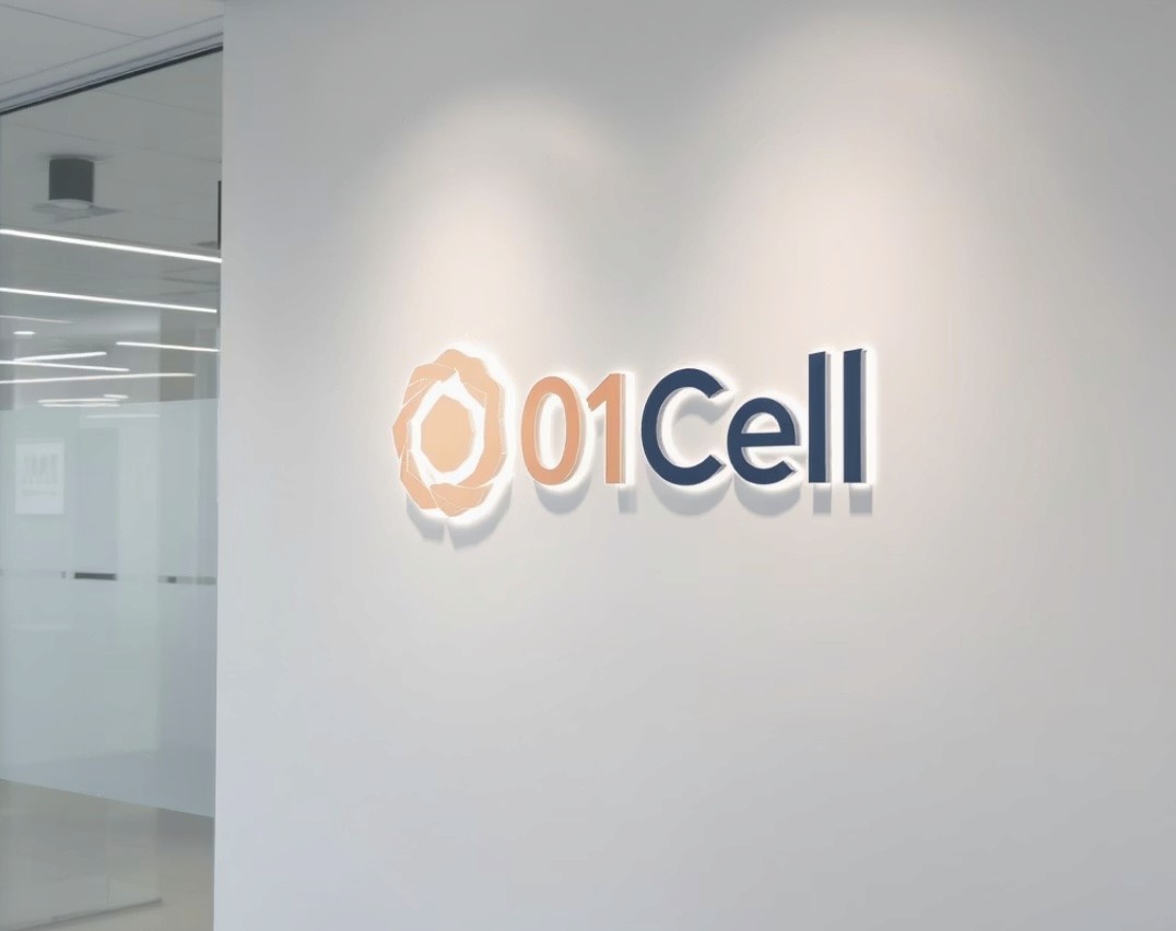 Logo 01Cell sur mur de bureau